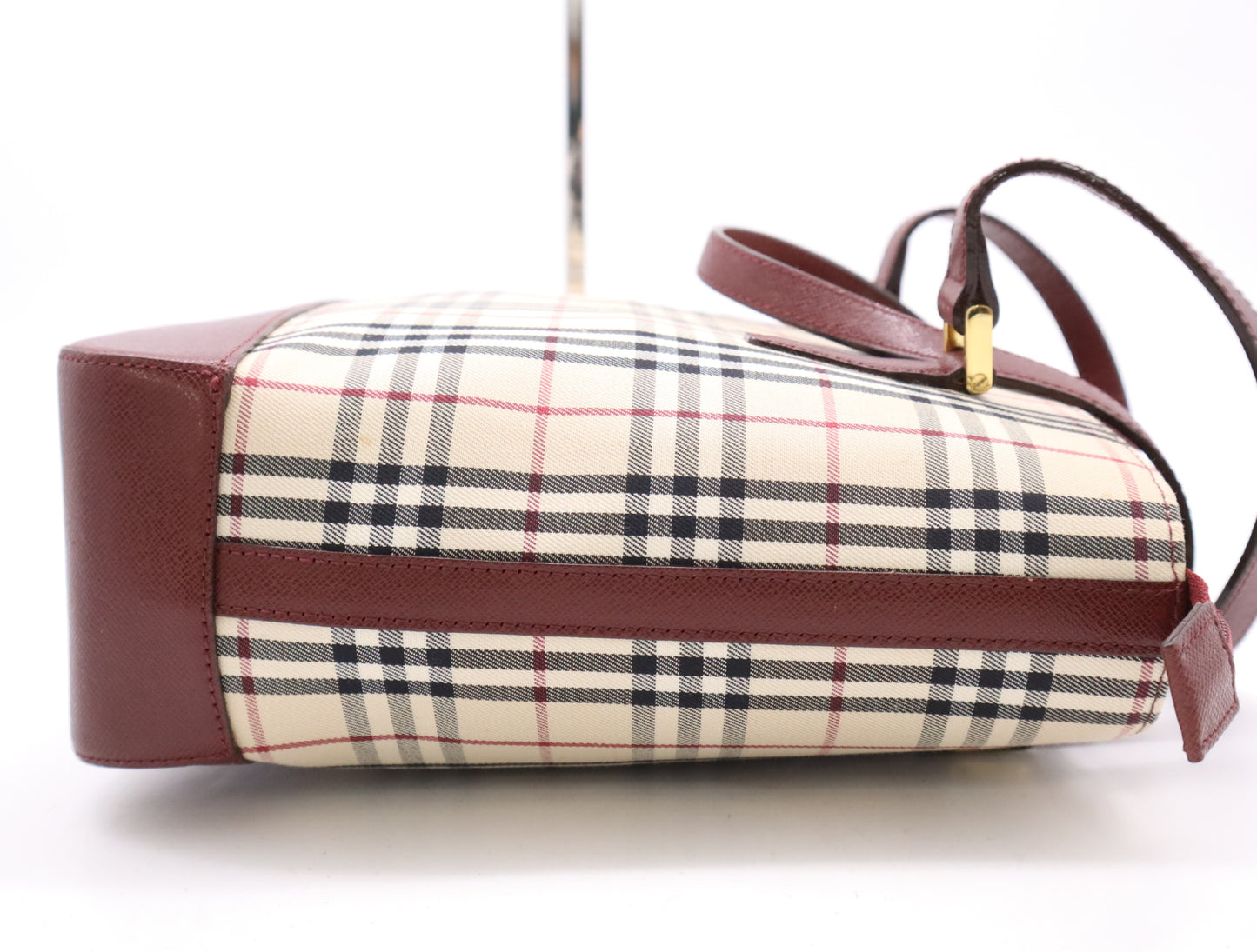 BURBERRY PVC x Leather Nova Check Handbag Beige Bordeaux Handbag