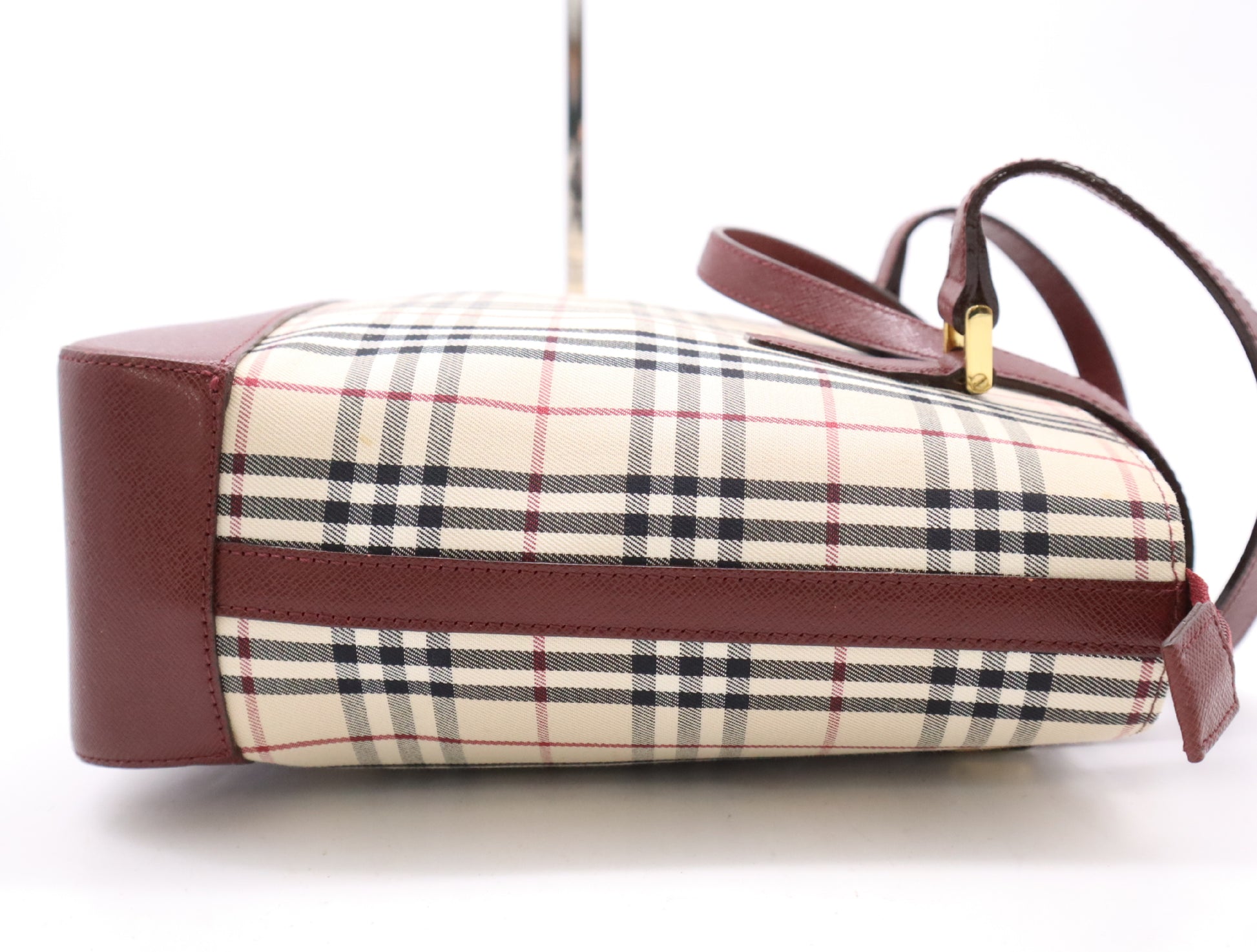 BURBERRY PVC x Leather Nova Check Handbag Beige Bordeaux Handbag