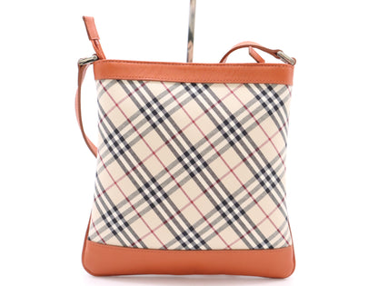 BURBERRY Canvas x Leather Nova Check Shoulder Bag Beige Orange Shoulder Bag