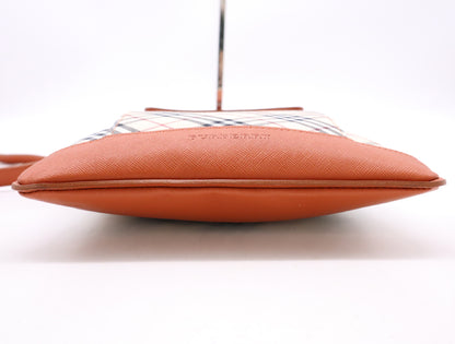 BURBERRY Canvas x Leather Nova Check Shoulder Bag Beige Orange Shoulder Bag