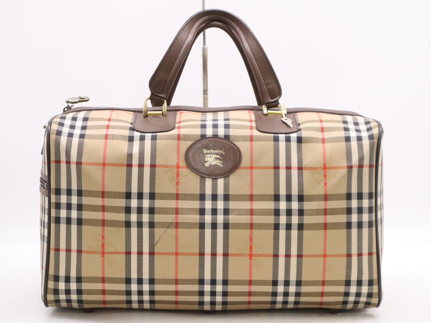 BURBERRY Canvas Leather Nova Check Boston Bag Beige Brown Boston Bag