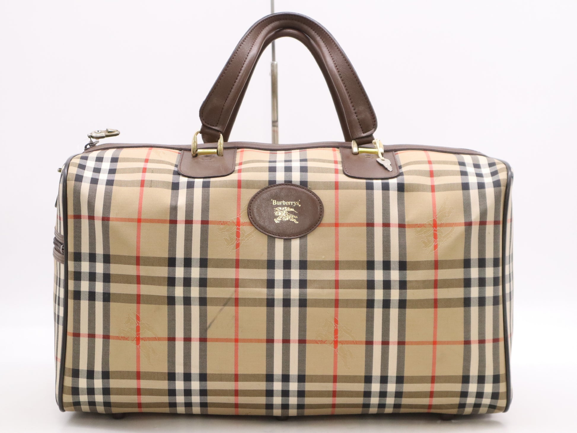 BURBERRY Canvas Leather Nova Check Boston Bag Beige Brown Boston Bag