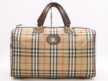 BURBERRY Canvas Leather Nova Check Boston Bag Beige Brown Boston Bag