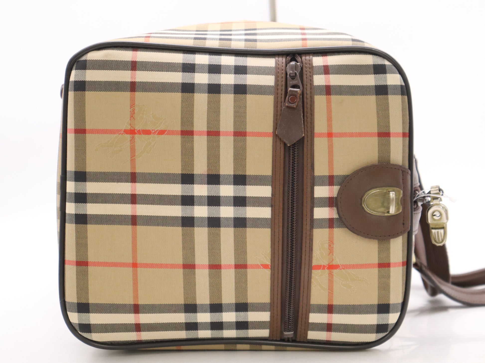 BURBERRY Canvas Leather Nova Check Boston Bag Beige Brown Boston Bag