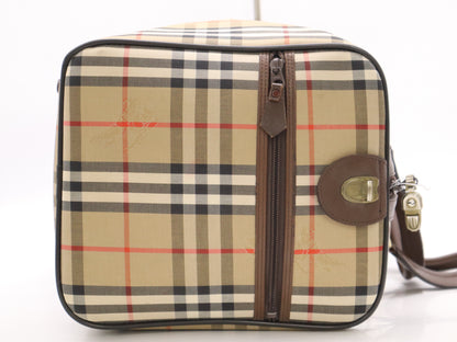 BURBERRY Canvas Leather Nova Check Boston Bag Beige Brown Boston Bag