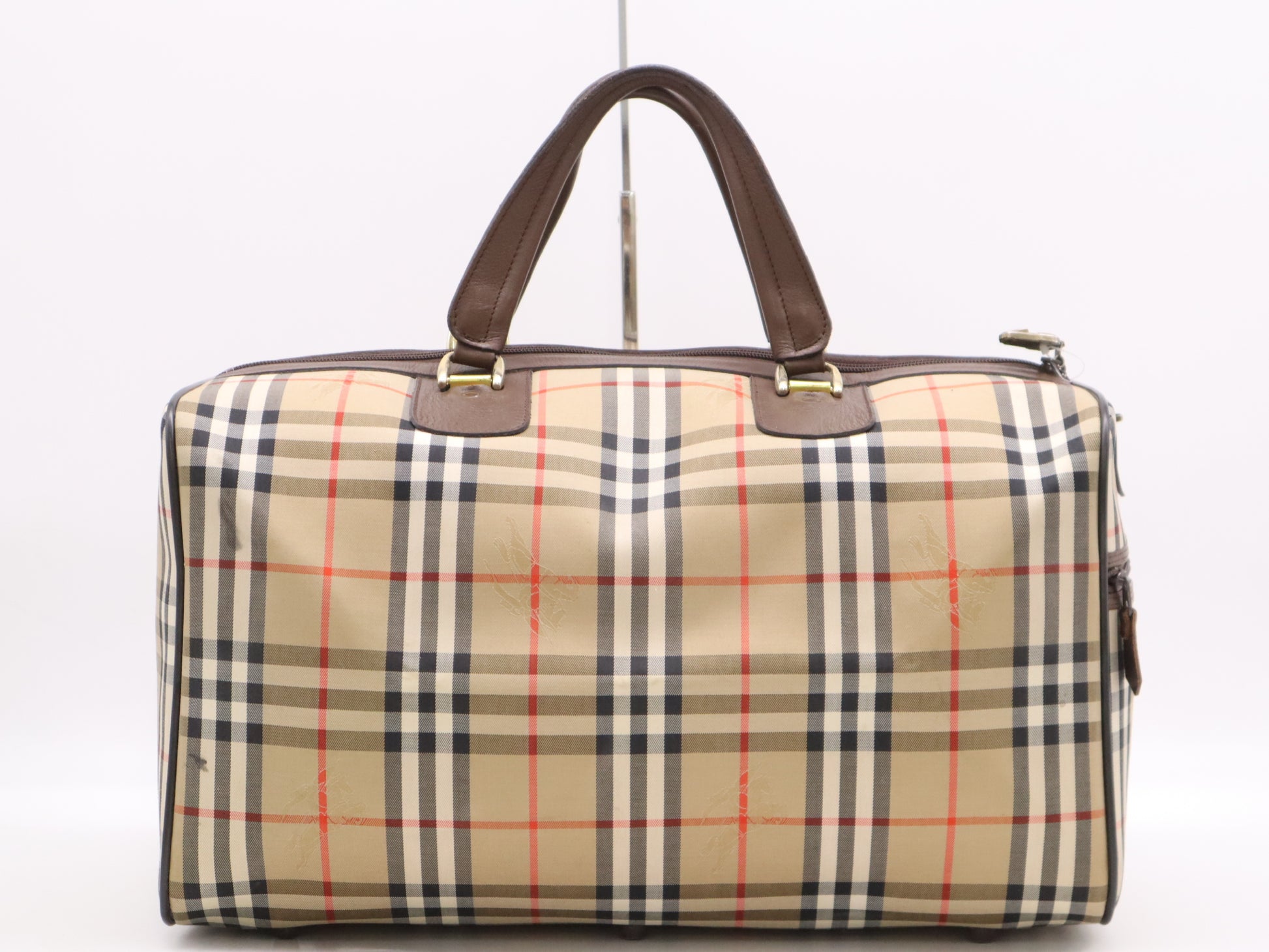BURBERRY Canvas Leather Nova Check Boston Bag Beige Brown Boston Bag