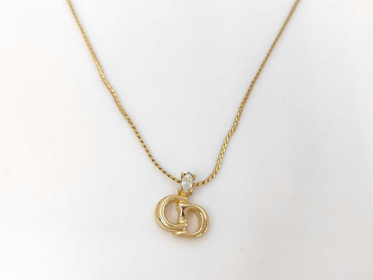 Dior GPCD logo rhinestone gold necklace