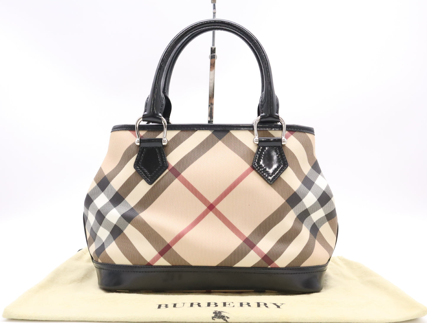 BURBERRY PVC x Leather Nova Check Handbag Tote Bag with Dust Bag