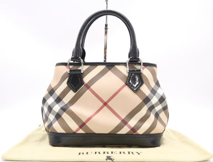 BURBERRY PVC x Leather Nova Check Handbag Tote Bag with Dust Bag