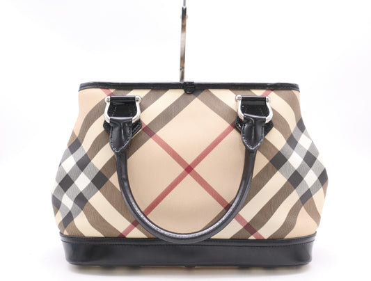 BURBERRY PVC x Leather Nova Check Handbag Tote Bag with Dust Bag