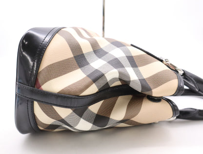 BURBERRY PVC x Leather Nova Check Handbag Tote Bag with Dust Bag