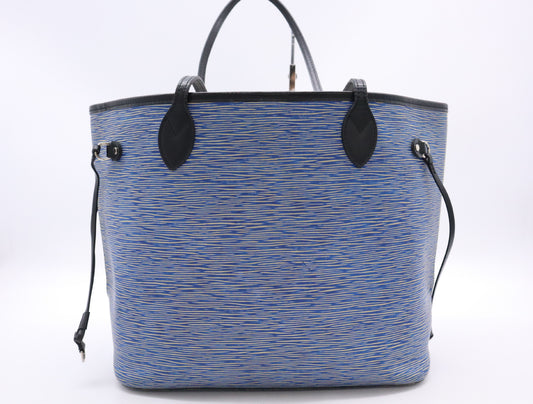 LOUIS VUITTON M51053 Epi Never Full MM Denim Blue Tote Bag with Pouch & Storage Bag