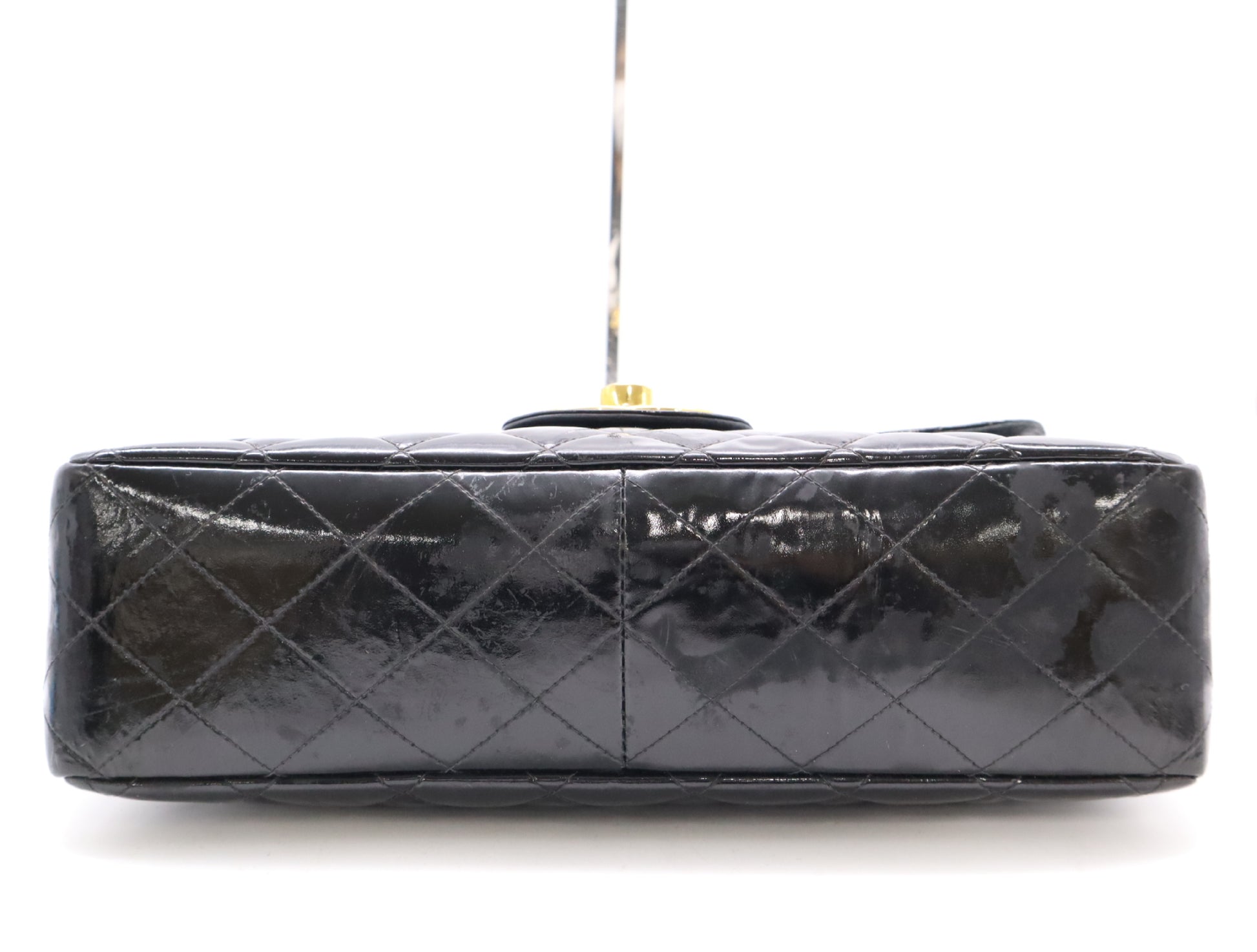 CHANEL Patent Leather Matrasse 30 S Flap W Chain Turnlock GD Hardware Black Seal Blurring Shoulder Bag