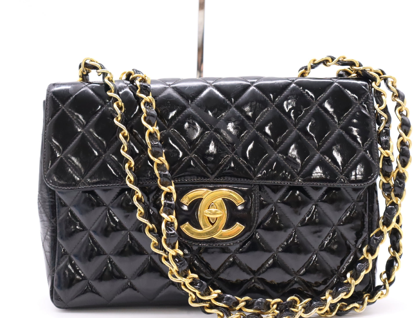 CHANEL Patent Leather Matrasse 30 S Flap W Chain Turnlock GD Hardware Black Seal Blurring Shoulder Bag