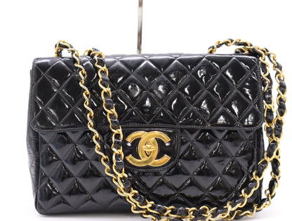 CHANEL Patent Leather Matrasse 30 S Flap W Chain Turnlock GD Hardware Black Seal Blurring Shoulder Bag