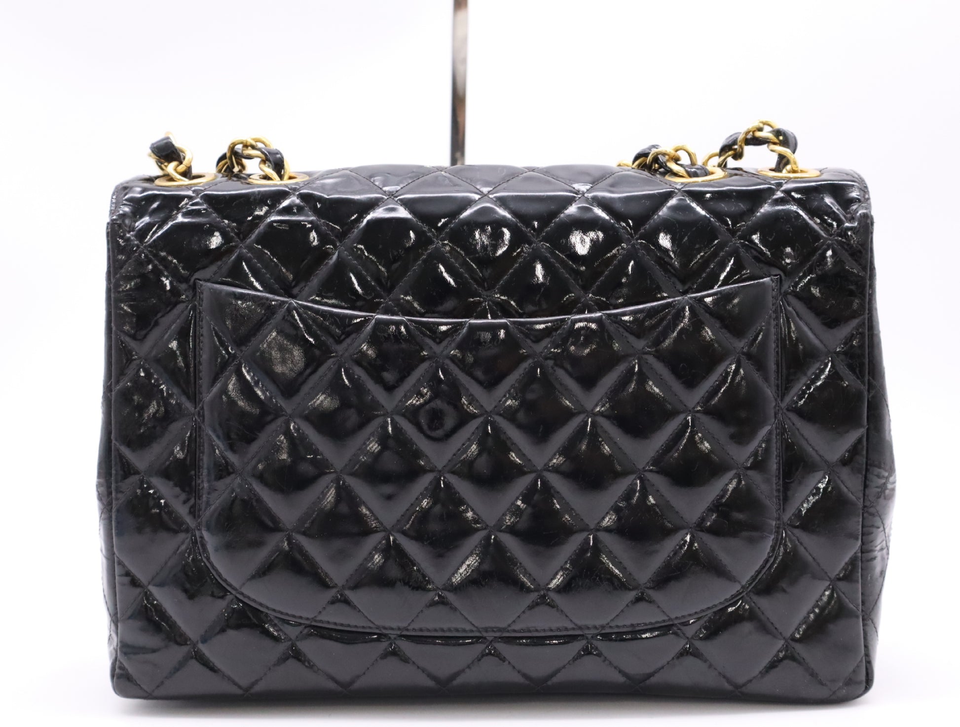 CHANEL Patent Leather Matrasse 30 S Flap W Chain Turnlock GD Hardware Black Seal Blurring Shoulder Bag