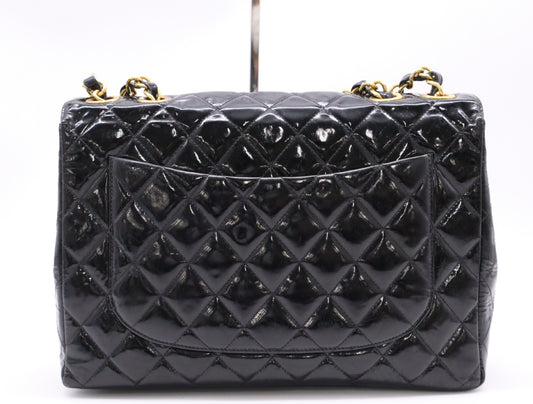 CHANEL Patent Leather Matrasse 30 S Flap W Chain Turnlock GD Hardware Black Seal Blurring Shoulder Bag