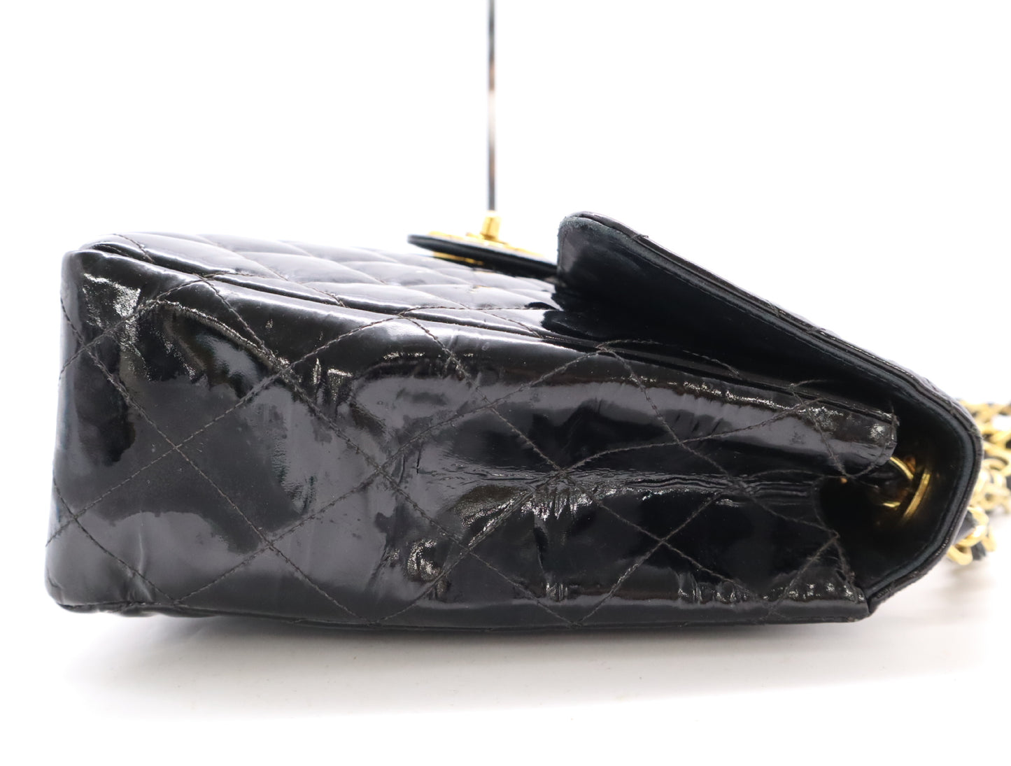 CHANEL Patent Leather Matrasse 30 S Flap W Chain Turnlock GD Hardware Black Seal Blurring Shoulder Bag