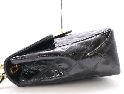 CHANEL Patent Leather Matrasse 30 S Flap W Chain Turnlock GD Hardware Black Seal Blurring Shoulder Bag