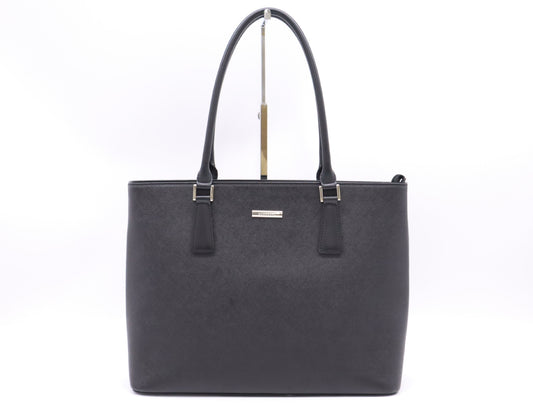 BURBERRY Saffiano Leather Tote Bag Black Nova Check SV Hardware Tote Bag