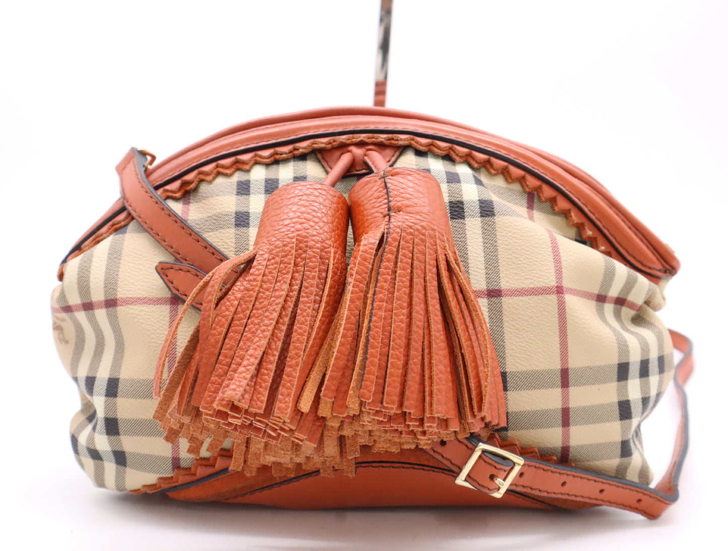 BURBERRY PVC and Leather Prorsum Nova Check Shoulder Bag in Beige and Orange with Shoulder Strap