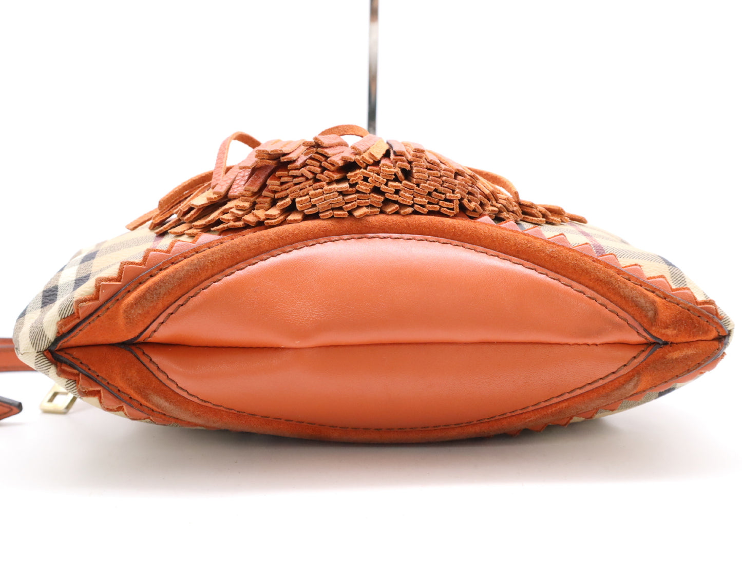 BURBERRY PVC and Leather Prorsum Nova Check Shoulder Bag in Beige and Orange with Shoulder Strap
