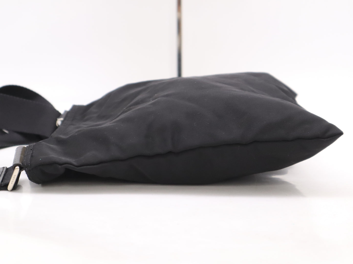 PRADA Nylon Triangle Logo Shoulder Bag in Black with Silver Hardware