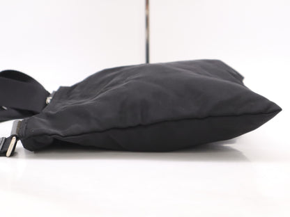 PRADA Nylon Triangle Logo Shoulder Bag in Black with Silver Hardware