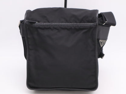 PRADA V167 Nylon x Leather Triangle Logo Messenger Bag Black Shoulder Bag