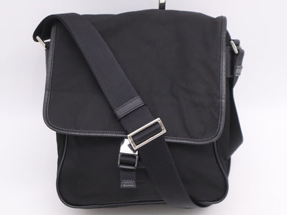 PRADA V167 Nylon x Leather Triangle Logo Messenger Bag Black Shoulder Bag
