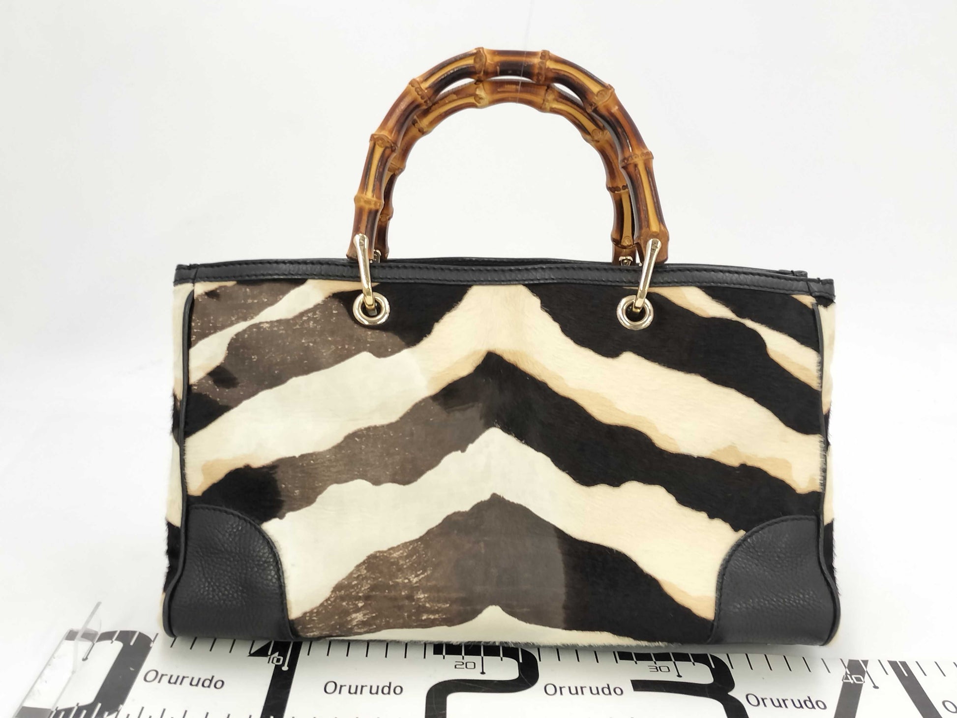 GUCCI Leather Bamboo 2-Way Handbag with Harako Zebra Print Shoulder Bag