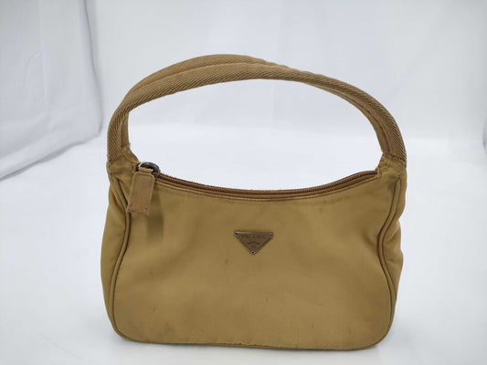 PRADA Mini Purse Triangle Logo Accessory Pouch Yellow Nylon Bag