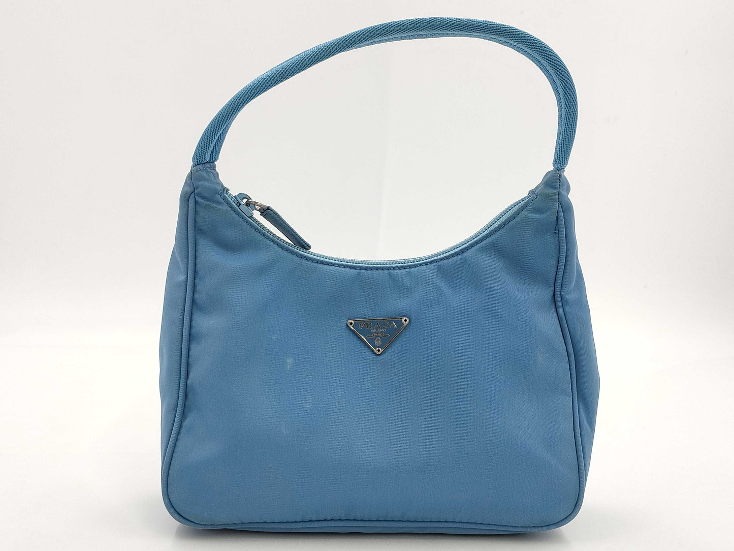 PRADA Mini Handbag Triangle Logo Accessory Pouch Blue Nylon Bag