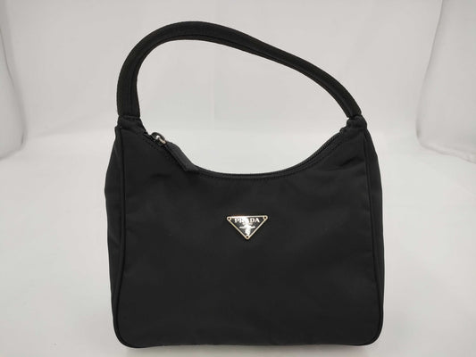 PRADA Mini Handbag Triangle Logo Accessory Pouch Black Nylon Bag