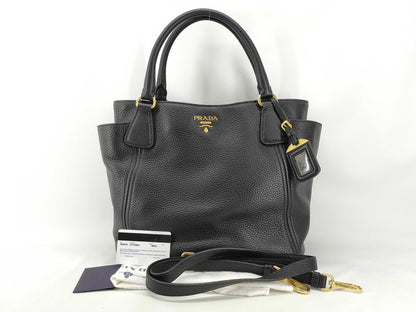 PRADA Vitello Dino 2-way black tote bag