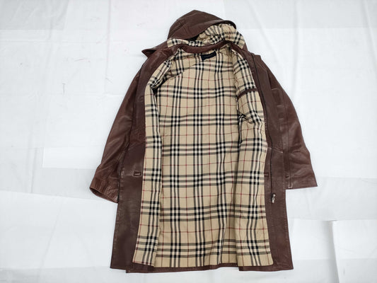 BURBERRY BURBERRY LONDON Burberry London Leather Coat Hooded Nova Check 48 Coat