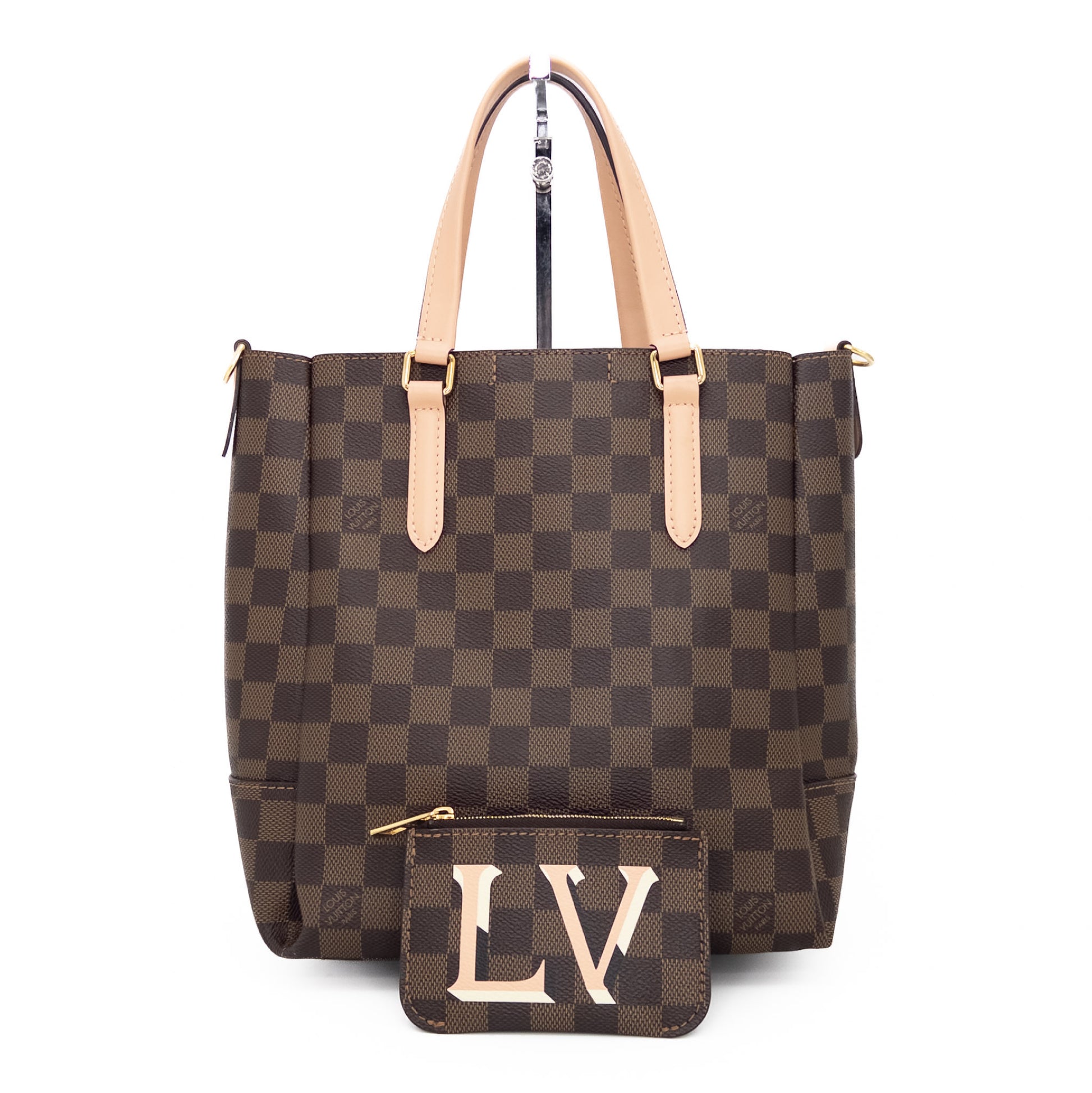 LOUIS VUITTON LOUIS VUITTON Vuitton Damier Belmont NV BB N60297 Pink Gold Hardware Canvas Handbag