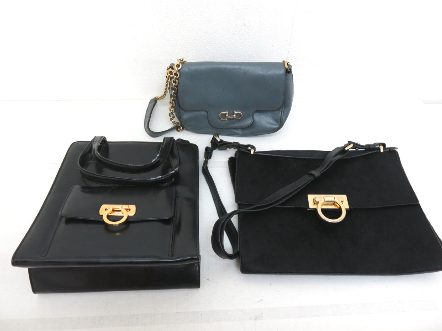 Salvatore Ferragamo 3-piece Gancini calfskin and ponytail shoulder bag, 2-way bag