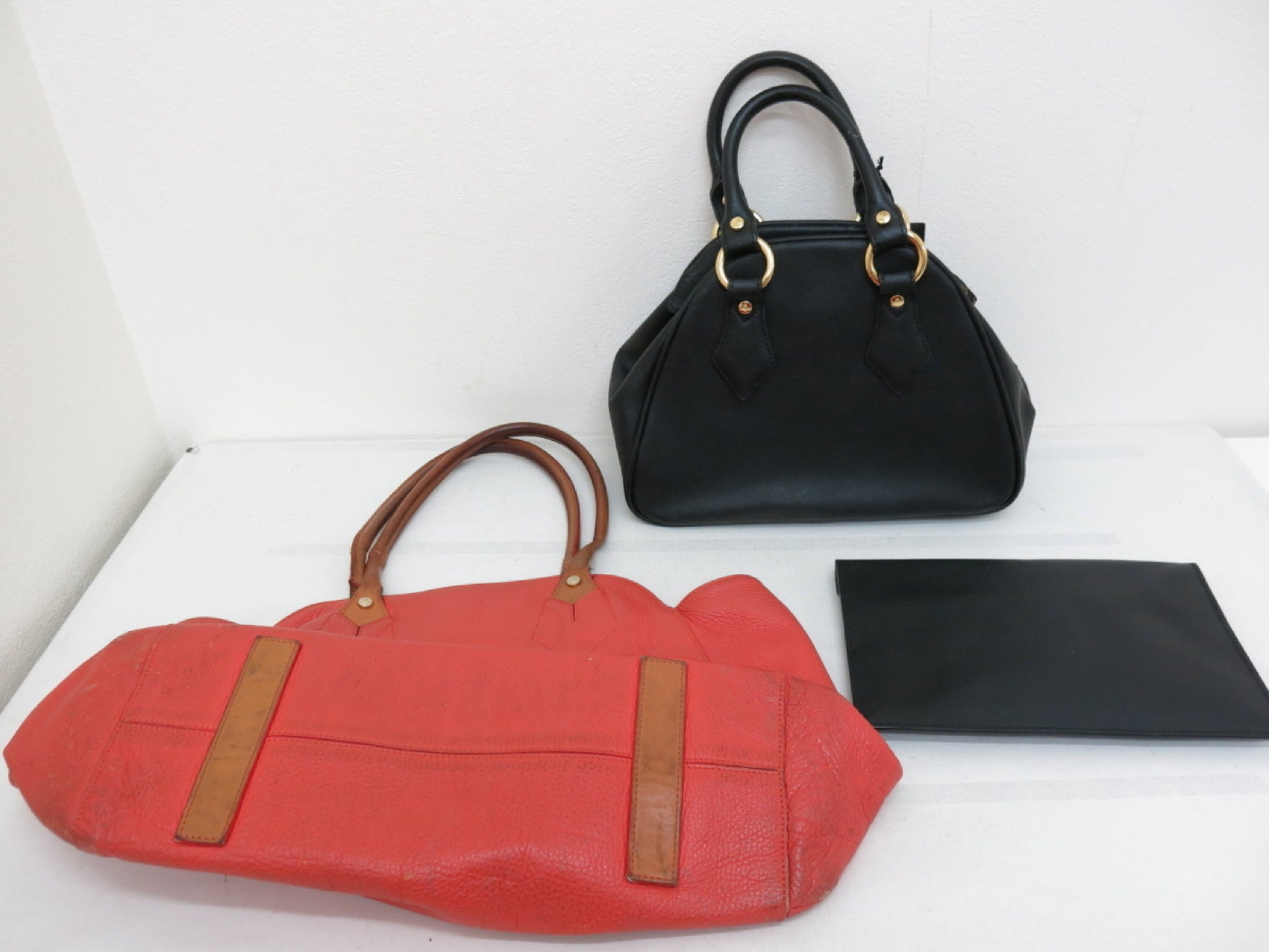 Vivienne Westwood Leather Hand Clutch Tote Bag Black 3-Piece Bag Set