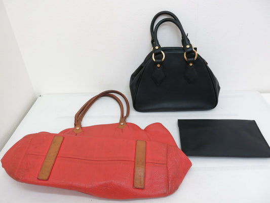 Vivienne Westwood Leather Hand Clutch Tote Bag Black 3-Piece Bag Set