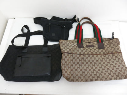 GUCCI GG Canvas Sherry Calfskin Tote Shoulder Bag, 3-Piece Mountain Bag