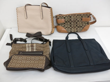 COACH COACH 4-Point Signature Canvas and Leather Shoulder Hand Bag Beige Navy