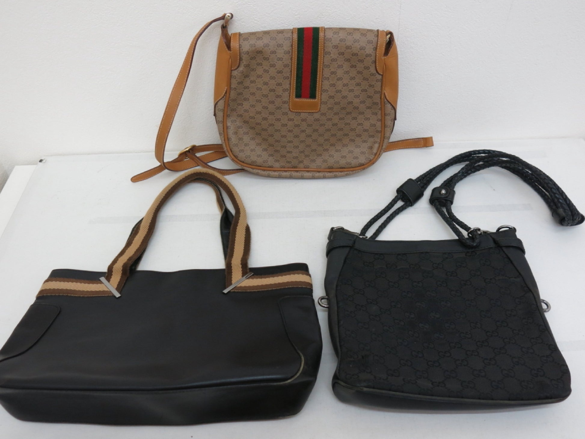 GUCCI GUCCI Gucci Old Gucci GG Canvas Calfskin Sherry Shoulder Tote Bag 3-Piece Set Black Beige Bag