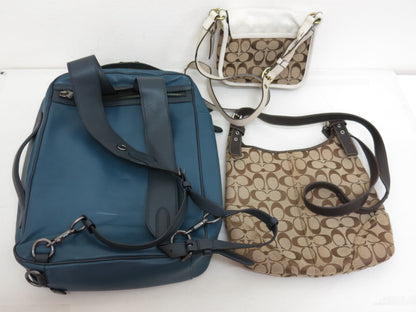 COACH COACH 3-Point Signature Canvas and Leather Shoulder Bag Backpack Beige Navy