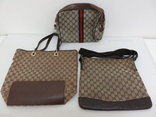 GUCCI GG Canvas GG Supreme Sherry Calfskin Shoulder Tote Bag 3-Piece Bag