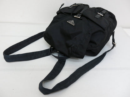 PRADA Prada Triangle Logo Plate Calfskin Nylon Backpack