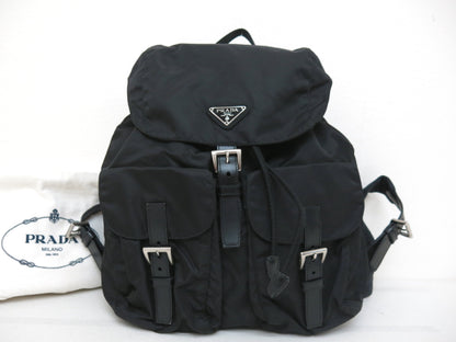 PRADA Prada Triangle Logo Plate Calfskin Nylon Backpack