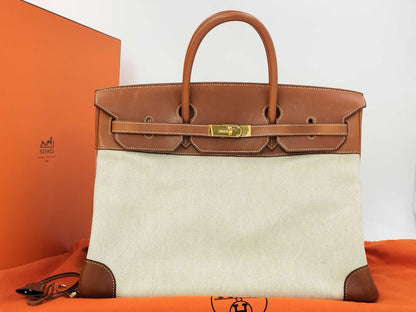 HERMES Birkin 40 Natural Ash/Valenia GP Hardware Handbag