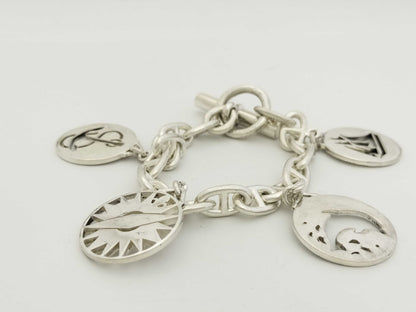 HERMES Schone Dunkle 4 Charms Cursive 16 Frames 79.8g Bracelet Bangle