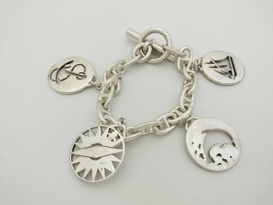 HERMES Schone Dunkle 4 Charms Cursive 16 Frames 79.8g Bracelet Bangle